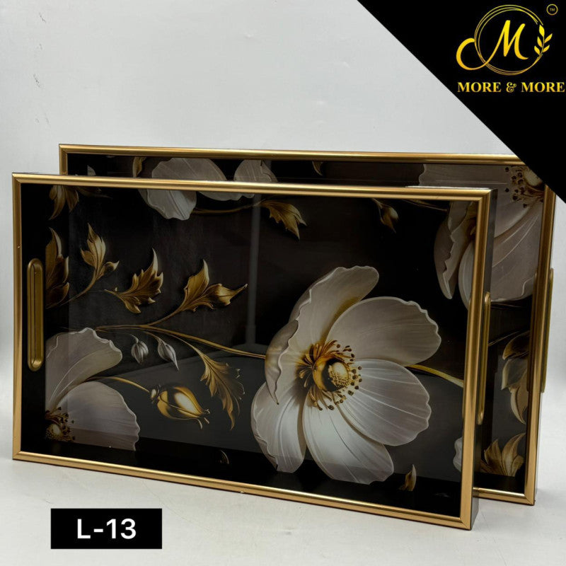 Radiant Floral Acrylic Tray Set with Gold Detailing – 2 Piece Ensemble