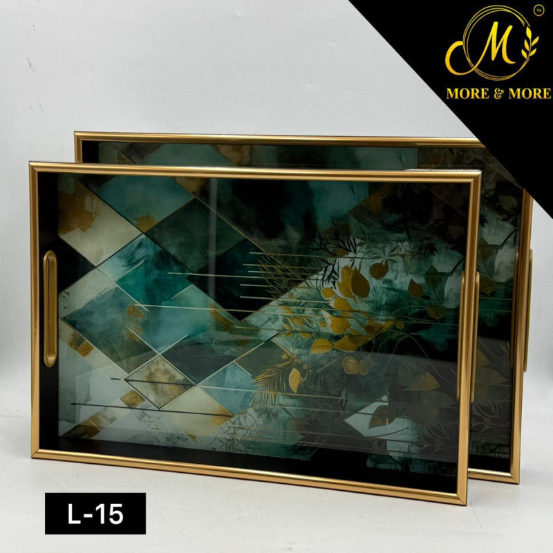 Bloom Acrylic Tray Set with Golden Frame – 2 Piece Decorative Collection