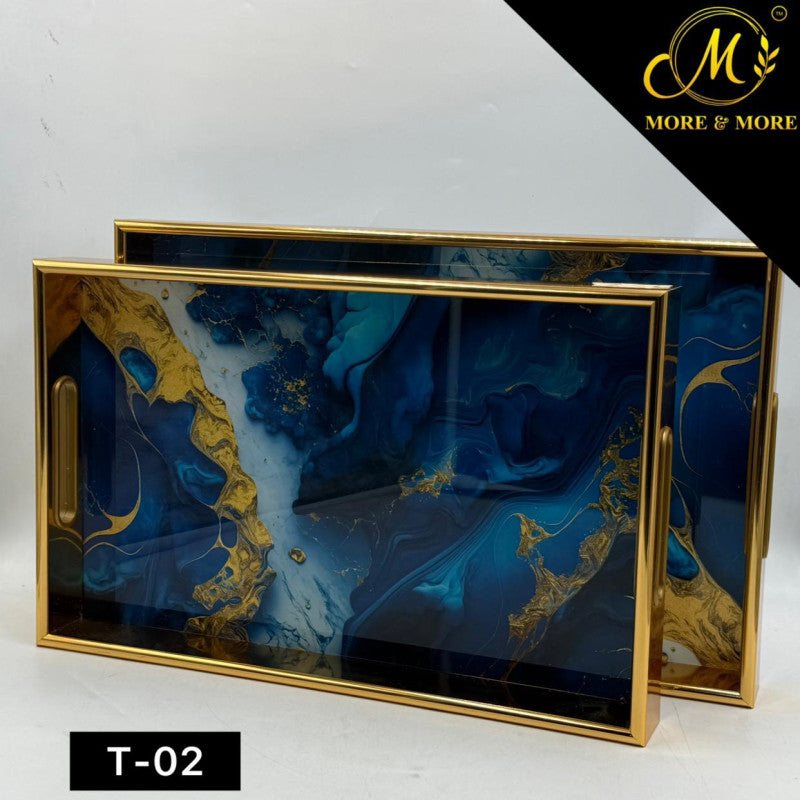 Elegant Bloom Acrylic Tray Set with Gold Edge Finish – 2 Piece Collection