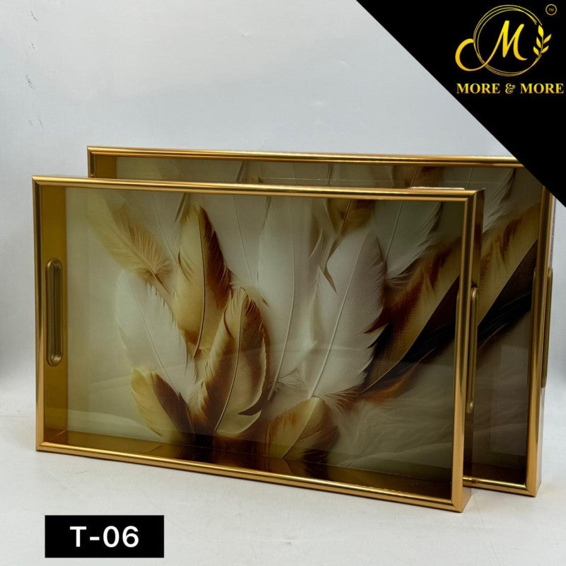 Bright Petal Acrylic Tray Duo with Golden Frame – 2 Piece Decorative Set