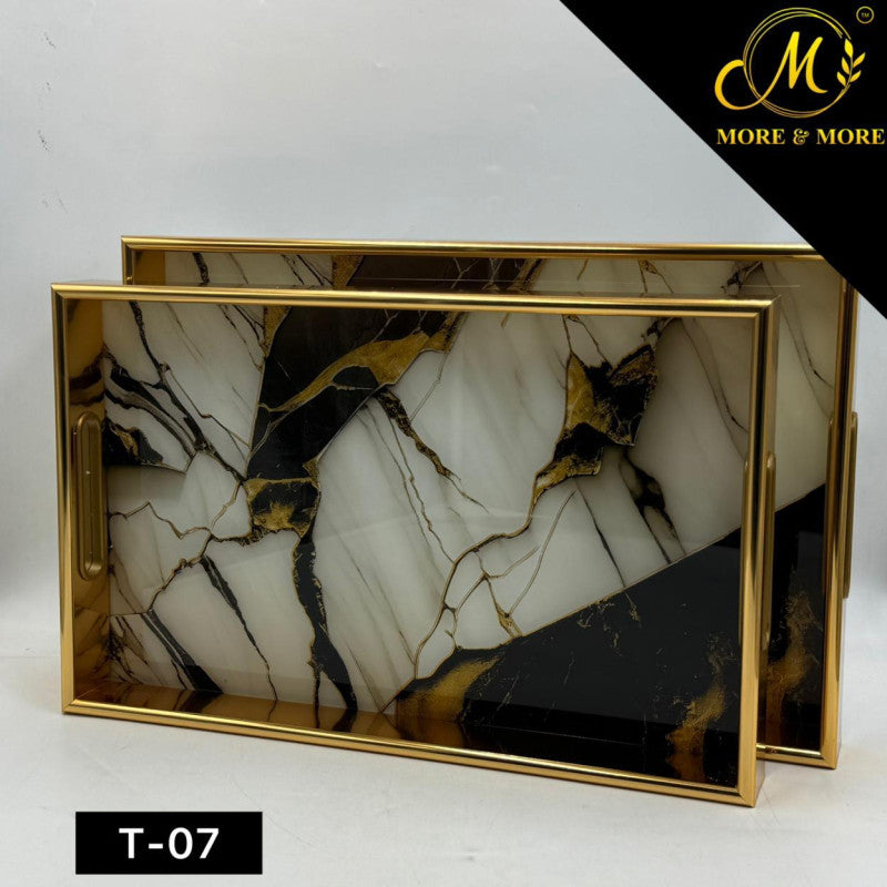 Vibrant Marble Acrylic Tray Duo with Gold Lined Edges – 2 Piece Modern Set