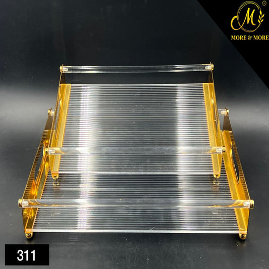 Crystal Gleam Acrylic Tray Duo with Golden Rim – 2 Piece Glass-Texture Organizer Set