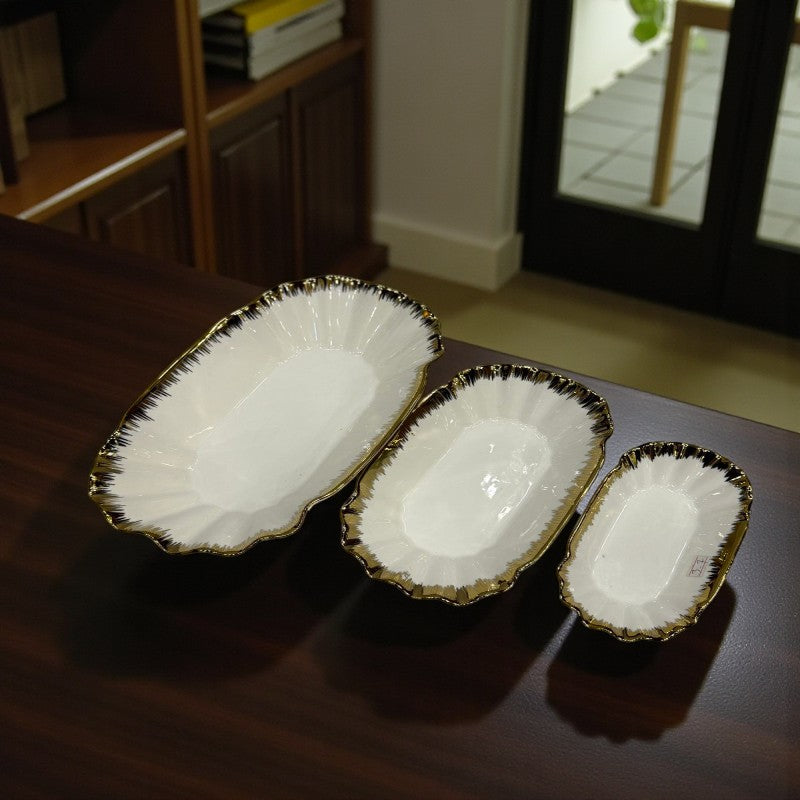 Opulent Wave Porcelain Platter Collection – 3 Piece Elegant Serving Set