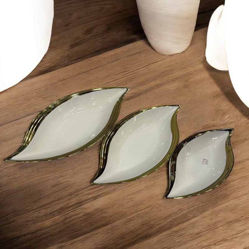 Elegant Porcelain Leaf Platters – 3 Piece Premium White Serving Dish Collection