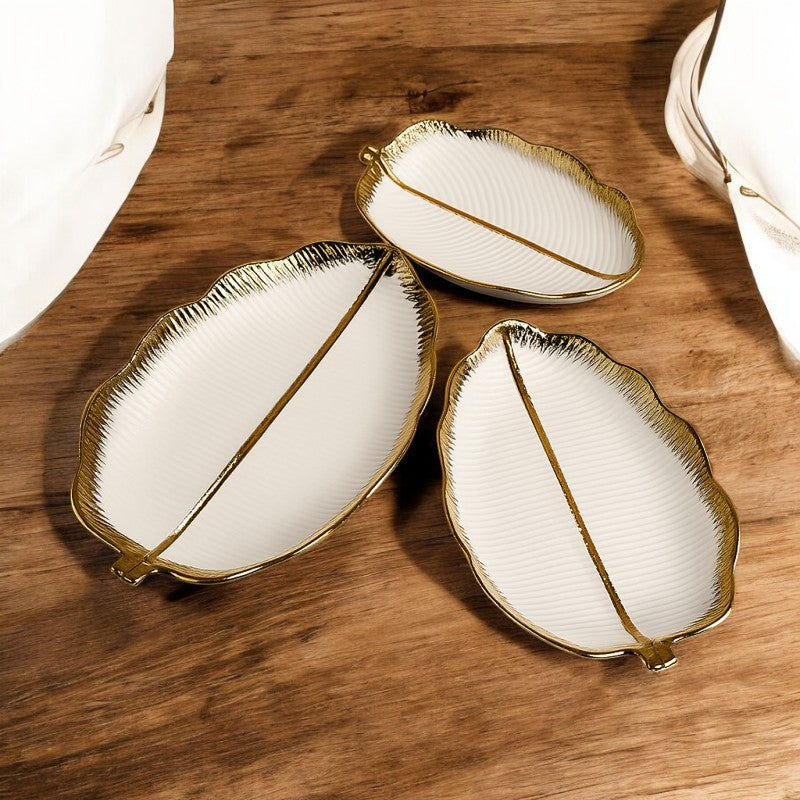 Porcelain Leaf Serving Platters – 3 Piece Elegant Decorative Tray Collection