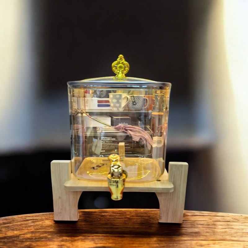 Elegant Square Glass Drink Dispenser – 3.6L with Golden Lid | Adornia.pk