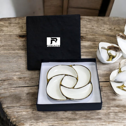Porsachi Swirl-Shaped Porcelain Serving Dish – White & Gold Luxury Platter | Adornia.pk