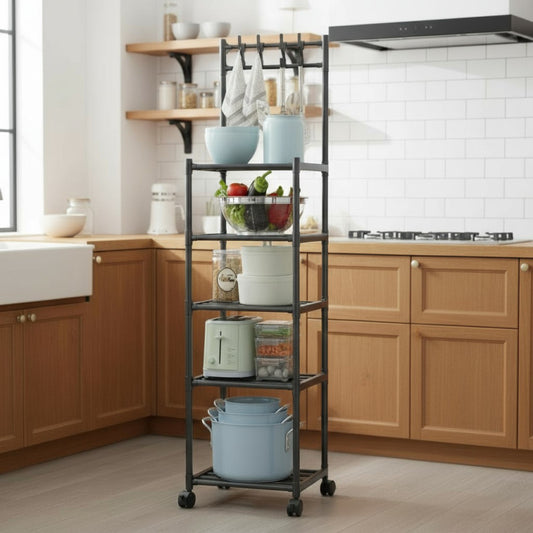 Slim Wheeled Storage Cart with Hooks – Easy Tool-Free Assembly | Adornia.pk