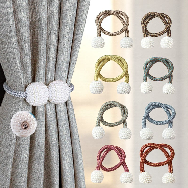 Luxury Pearl Magnetic Curtain Tiebacks (PAIR) – Elegant Home Drapery Holders | Adornia.pk
