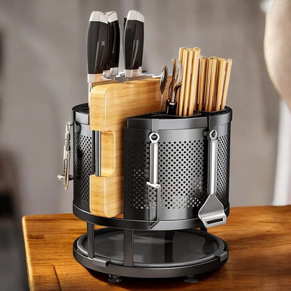 360° Rotating Storage Rack – Kitchen Cutlery & Utensil Organizer | Adornia.pk