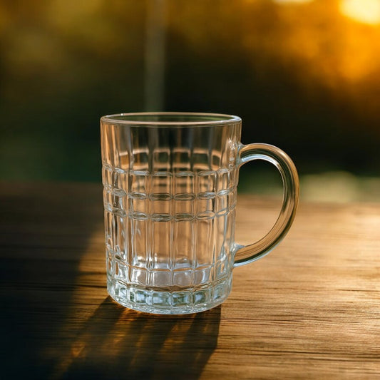 Luxury Crystal Glass Mug – Heavy-Duty Textured Drinking Mug for Hot & Cold Beverages | Adornia.pk