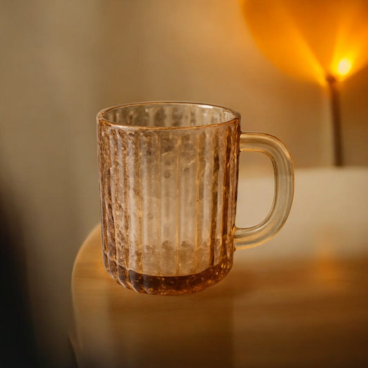 Luxury Textured Amber Glass Mug – Heat-Resistant Premium Crystal Cup | Adornia.pk