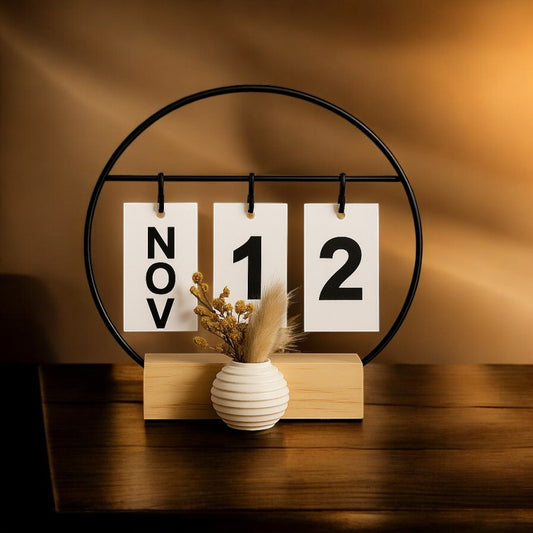 Elegant Metal Ring Perpetual Desk Calendar – Modern Home & Office Decor | Adornia.pk