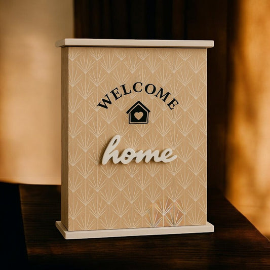 Wooden “Welcome Home” Decorative Key Cabinet – Wall Mounted Storage Box | Adornia.pk
