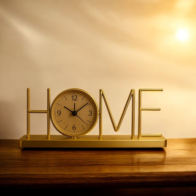 Luxury Golden HOME Table Clock – Decorative Metal Desk Clock for Living Room & Bedroom | Adornia.pk