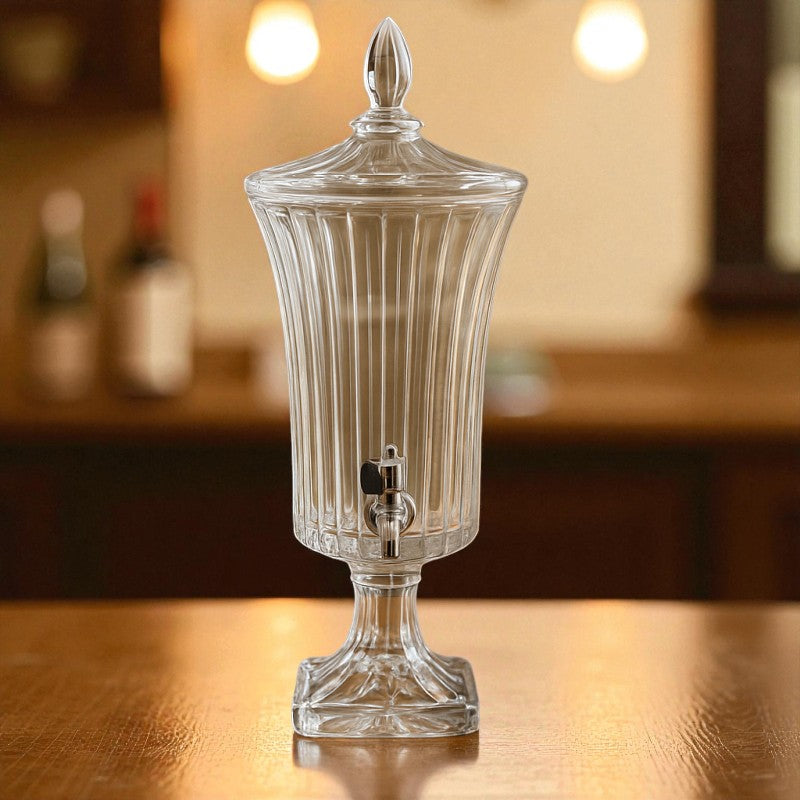 Royal Crystal Glass Beverage Dispenser with Lid & Stand – 4.2 L Premium Drink Server | Adornia.pk