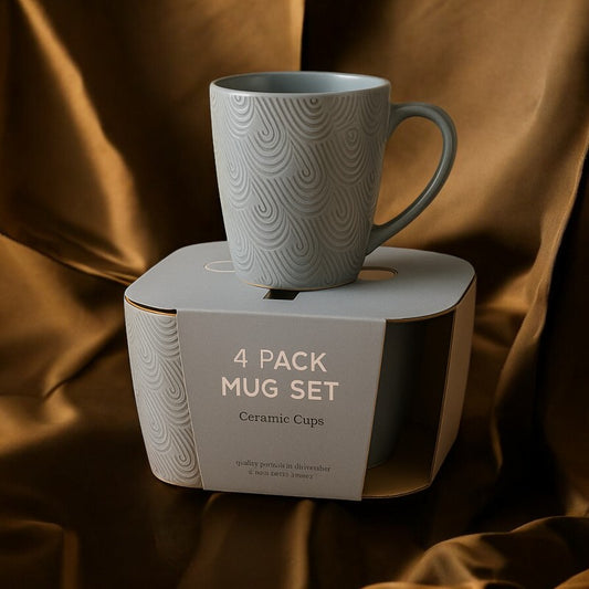 Premium Textured Ceramic Mug Set – 4 Pack | Heat-Resistant, Dishwasher Safe Coffee & Tea Cups | Adornia.pk
