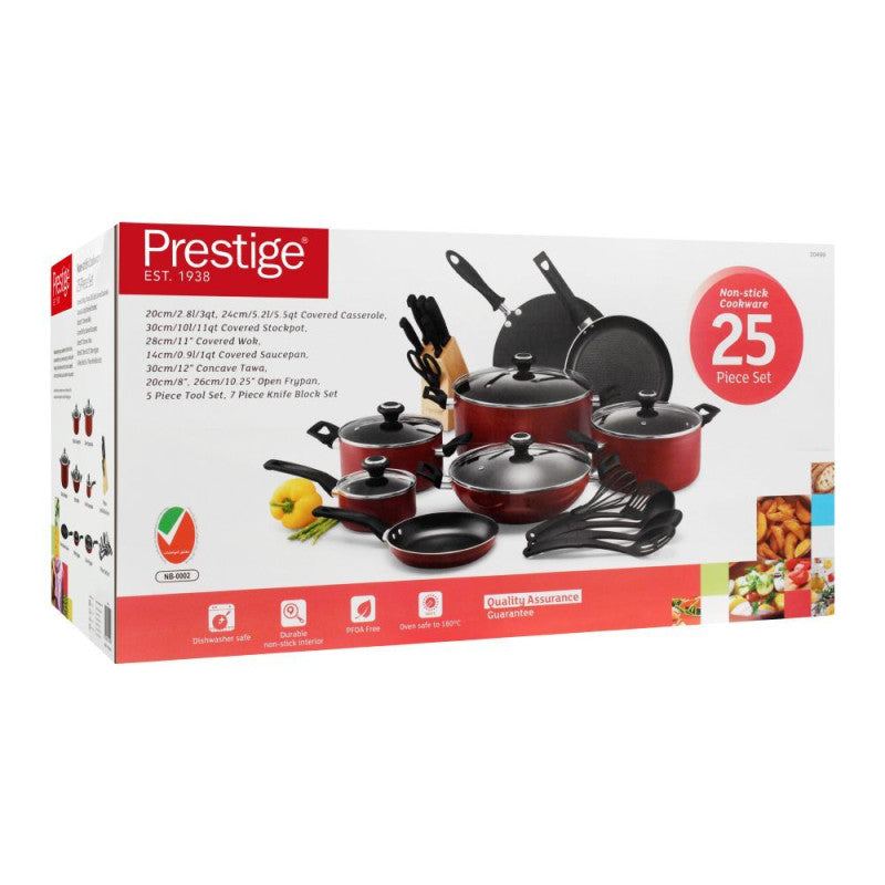 Prestige 25-Piece Non-Stick Cookware Set – Red Premium Aluminium Kitchen Collection | Adornia.pk