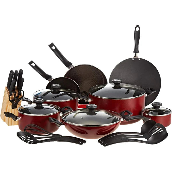 Prestige 25-Piece Non-Stick Cookware Set – Red Premium Aluminium Kitchen Collection | Adornia.pk