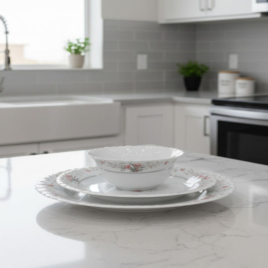 Rosé Grace 26-Piece Premium Opalware Dinner Set – Classic Floral Charm for a Timeless Dining Experience | Adornia.pk