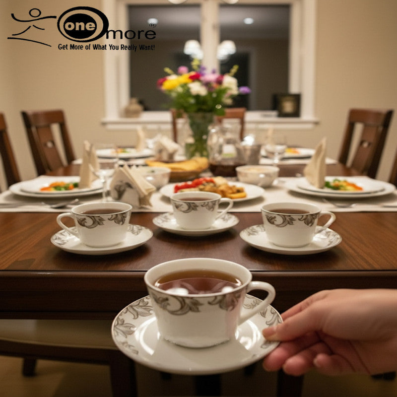 Timeless Elegance 12-Piece Tea & Coffee Cup & Saucer Set – 6 Cups & 6 Matching Saucers | Adornia.pk