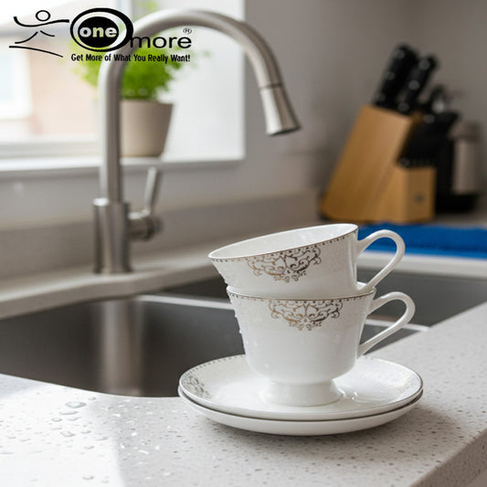 Elegant 12-Piece Lace-Design Tea Cup and Saucer Collection