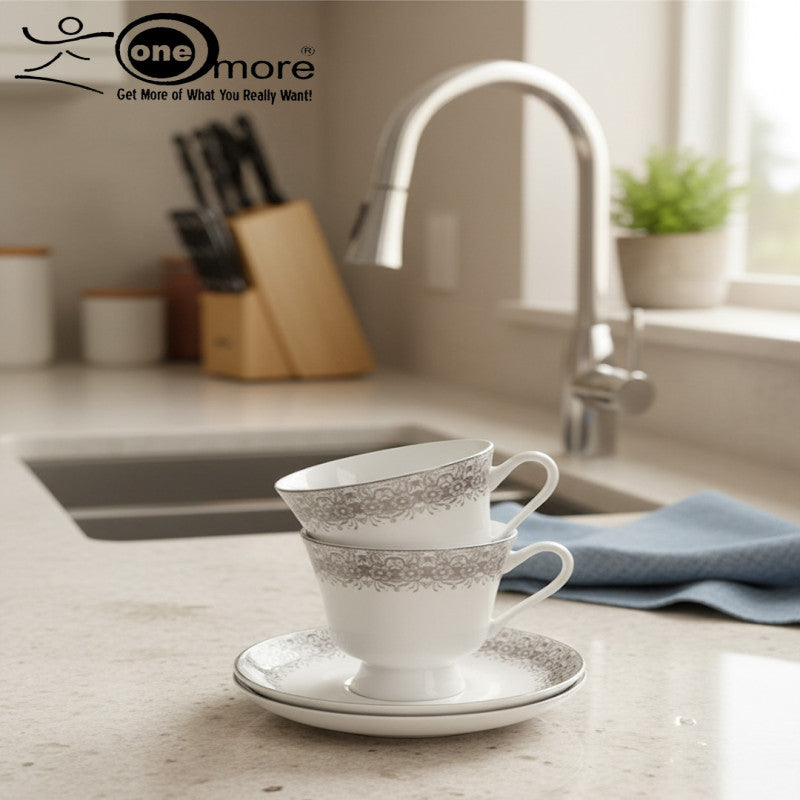 12-Piece Classic Opulent Lace-Embellished Tea Cup & Saucer Collection