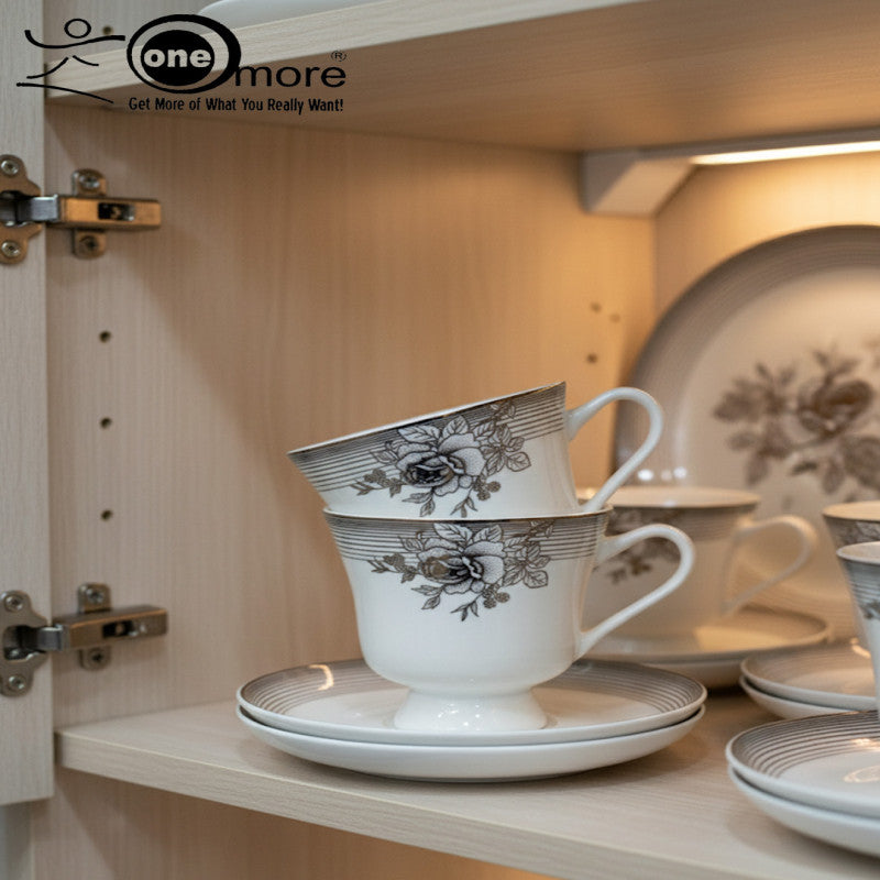 12-Piece Sophisticated Lace-Detail Tea Cup & Saucer Set