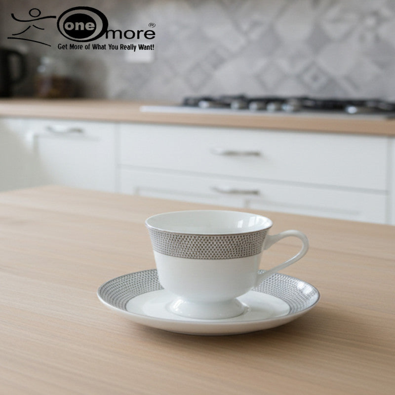 12-Piece Elegant Lace-Accented Tea Cup & Saucer Collection