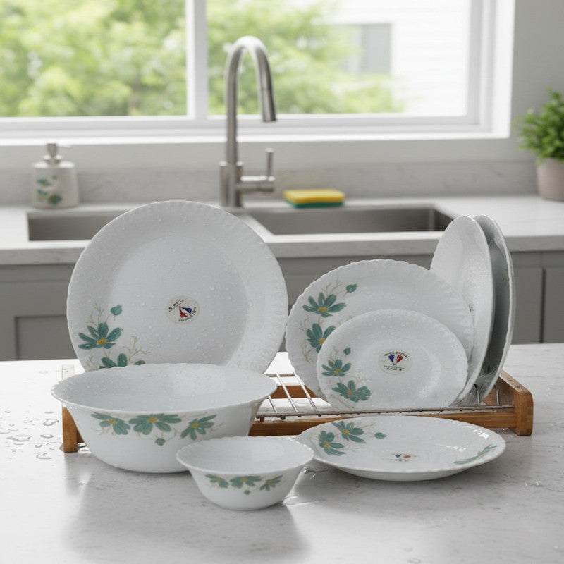 26-Piece White Floral Dinnerware Collection – Stylish Opal Tableware for Six
