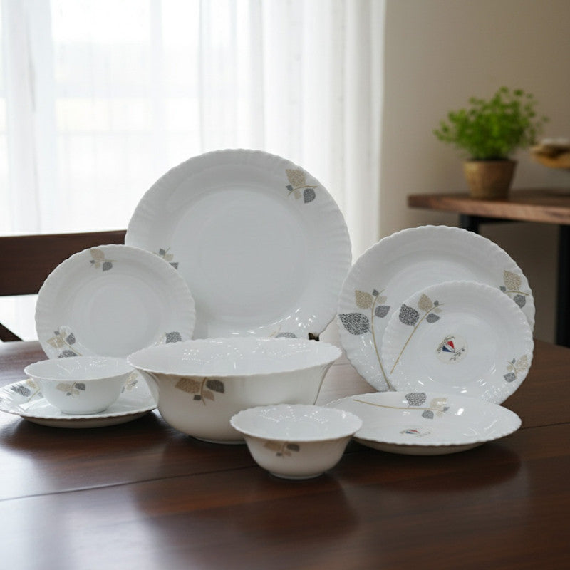 26-Piece Opalware Dinnerware Collection – Sophisticated Leaf Pattern | Microwave & Dishwasher Friendly
