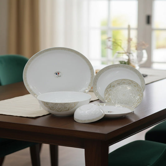 26-Piece Opalware Dinnerware Set – Refined Gold & Silver Accents