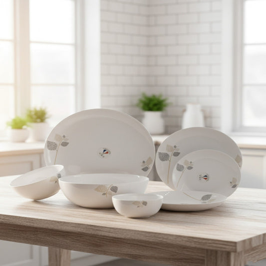 26-Piece Opalware Dinnerware Set – Contemporary Leaf-Design Collection