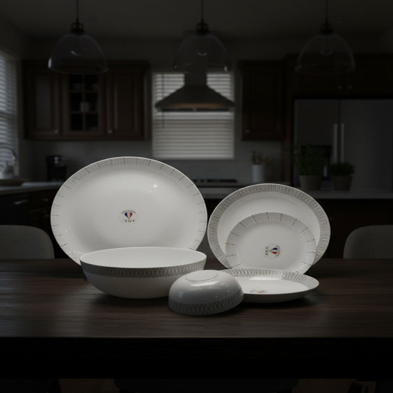 26-Piece Opalware Dinnerware Set – Sleek Minimal Grey-Line Design