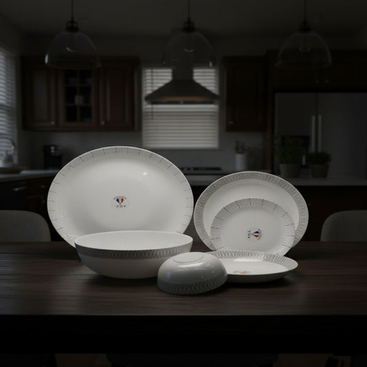 26-Piece Opalware Dinnerware Set – Sleek Minimal Grey-Line Design