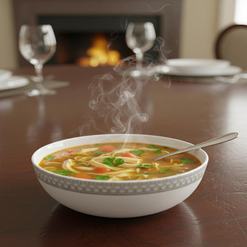 26-Piece Opalware Dinnerware Set – Elegant Grey Geometric Border Design