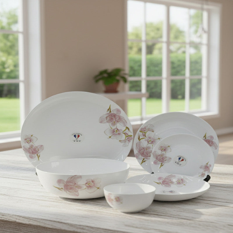 26-Piece Opalware Dinnerware Set – Charming Pink Floral Pattern