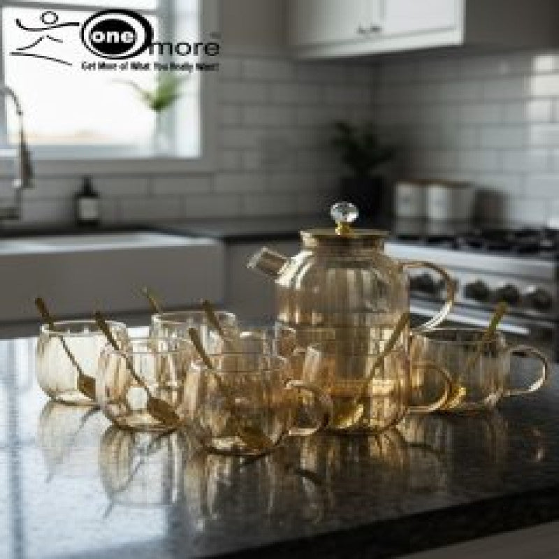 7-Piece Amber Textured Glass Tea & Water Set – Elegant Design
