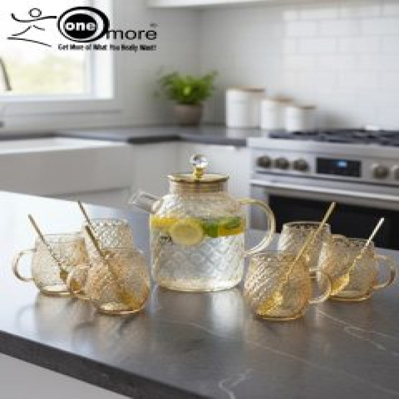 7-Piece Amber Glass Tea & Water Set – Textured Elegant Design