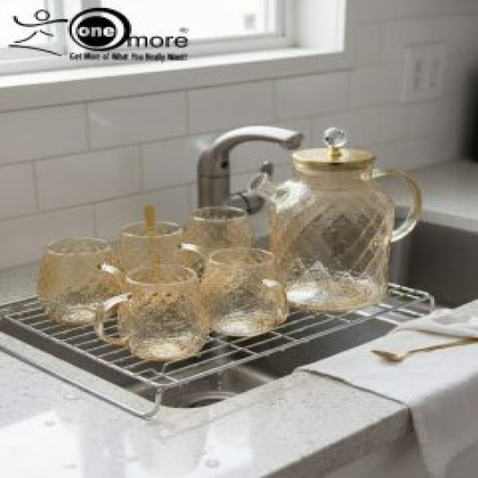 7-Piece Elegant Amber Textured Glass Tea & Water Set