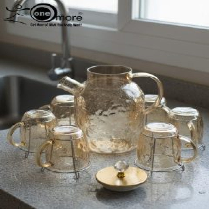 7-Piece Amber Textured Glass Tea & Water Set – Elegant Style