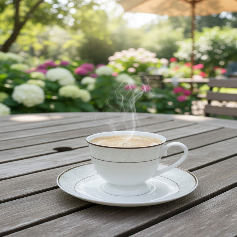 Refined White Porcelain Tea Cups with Gold Trim