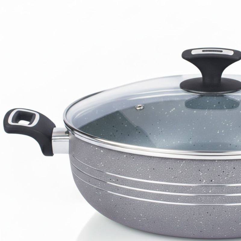 Kitchen King 28cm Marbelo Marble-Coated Wok / Karahi with Glass Lid