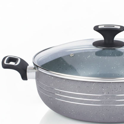 Kitchen King 28cm Marbelo Marble-Coated Wok / Karahi with Glass Lid