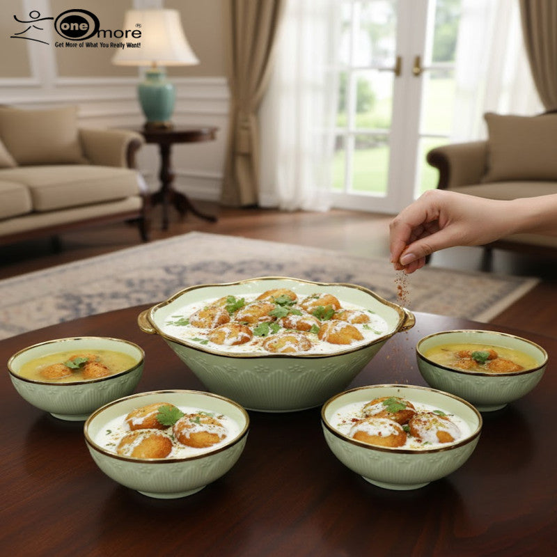 15-Piece Ceramic Soup Set with Gold Detailing – 6 Vibrant Colors with Serving Bowls & Spoons
