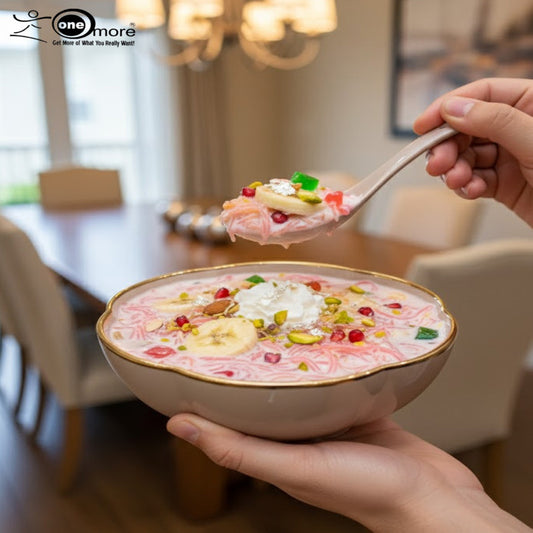 14-Piece Luxury Ceramic Soup Bowl Set with Gold Trim – 5 Color Options, Includes 1 Serving Bowl & 6 Dinner Bowls