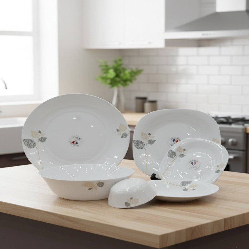 Contemporary Leaf-Pattern Opalware Dinnerware Set