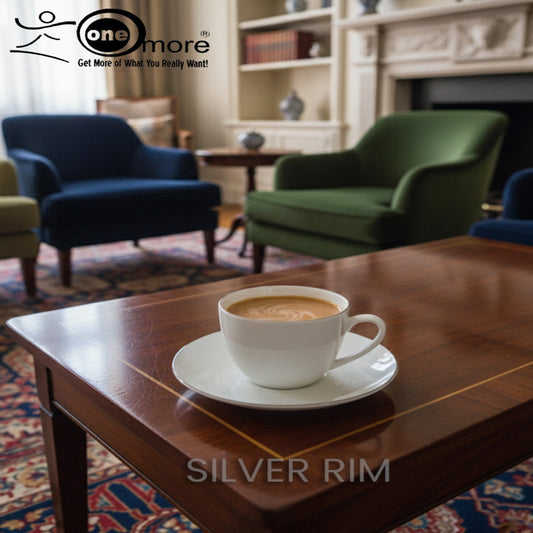 12-Piece Cup & Saucer Set with Silver Rim Accents