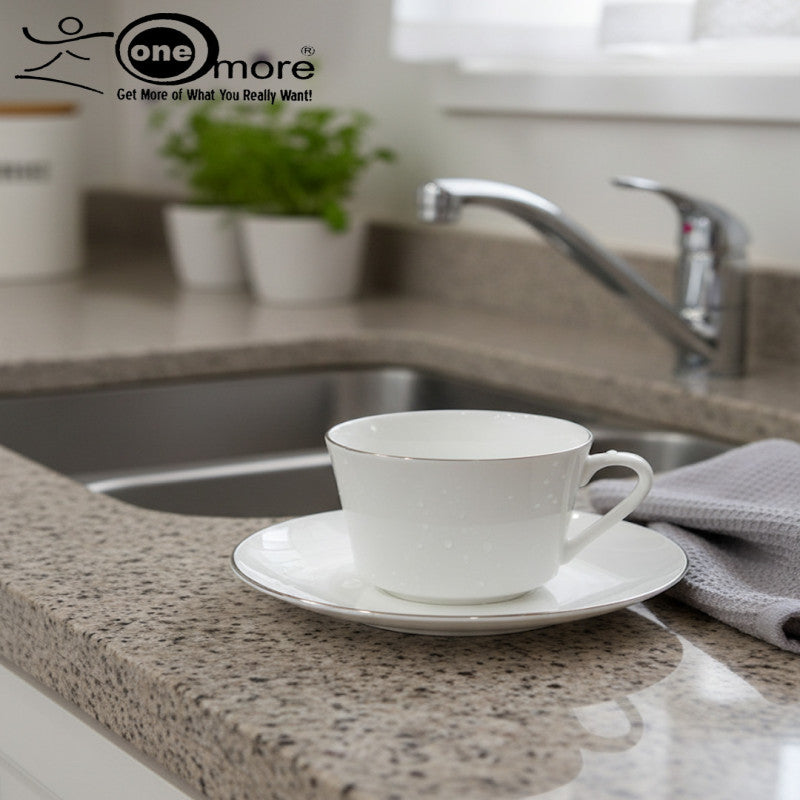 12-Piece Tea Cup & Saucer Collection with Silver Rim Design