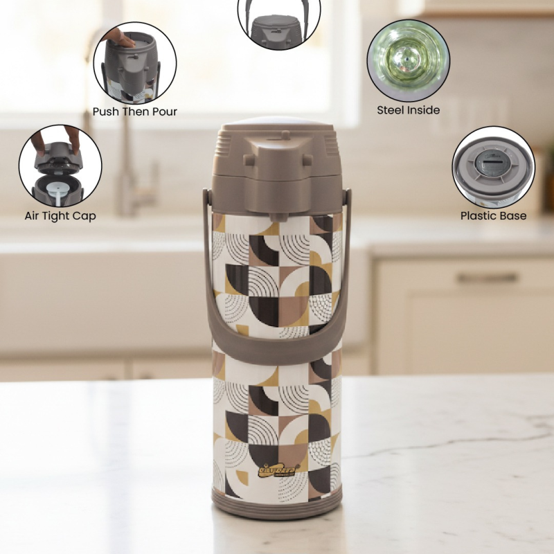 1.9-Litre Insulated Flask with Steel Interior & Geometric Pattern